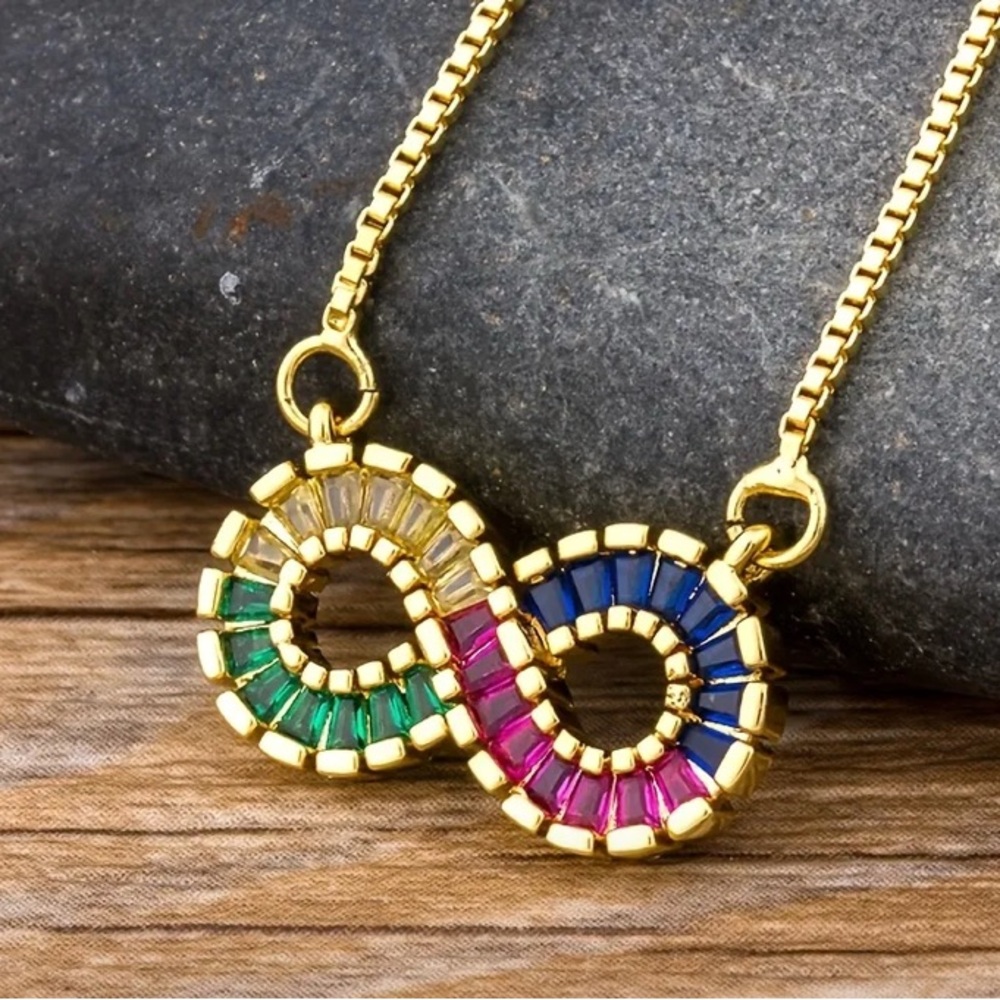 Multicolor Infinity Pendant Necklace Gold Stainless Steel